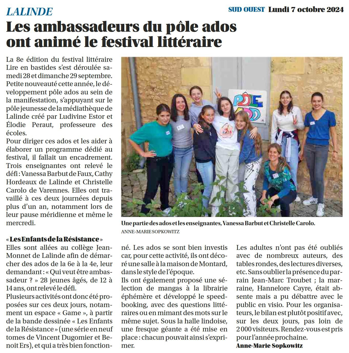 Sud ouest du 7 octobre 2024